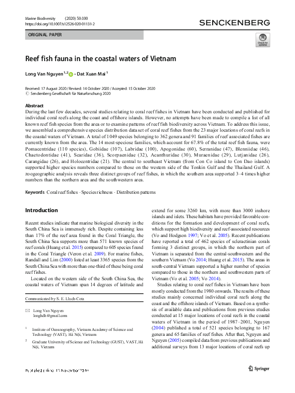 (PDF) Reef fish fauna in the coastal waters of Vietnam