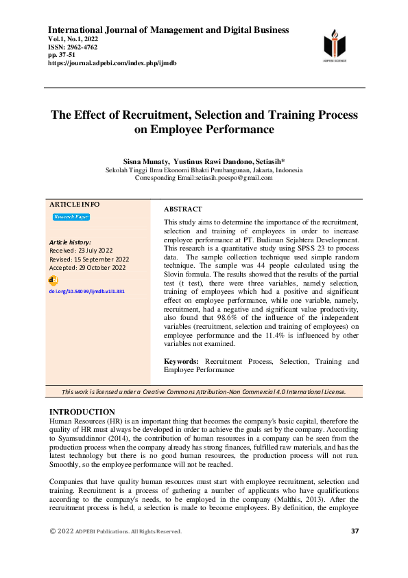 PDF) The Effect of Recruitment, Selection and Training Process on 