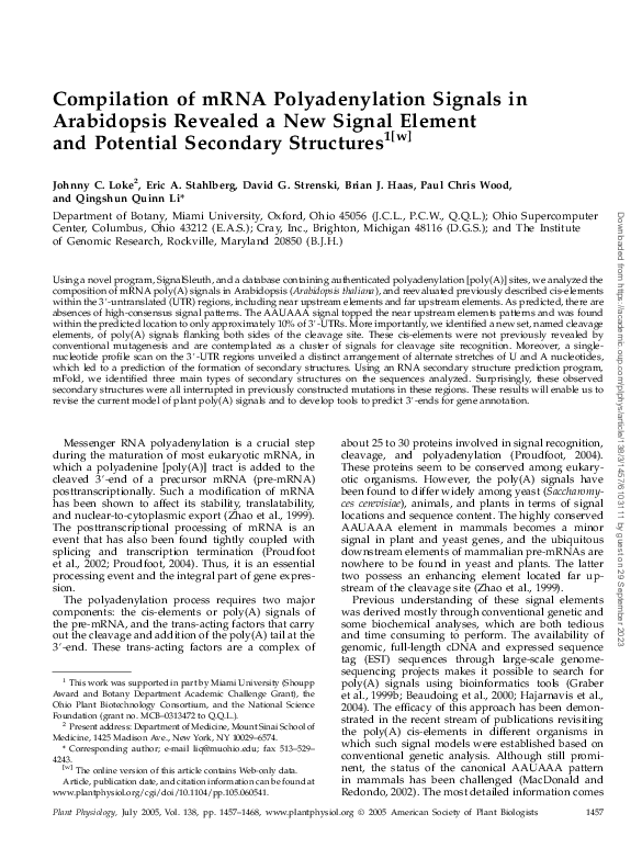 (PDF) Compilation of mRNA Polyadenylation Signals in Arabidopsis ...