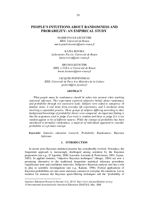 (PDF) People’s Intuitions About Randomness and Probability: An ...