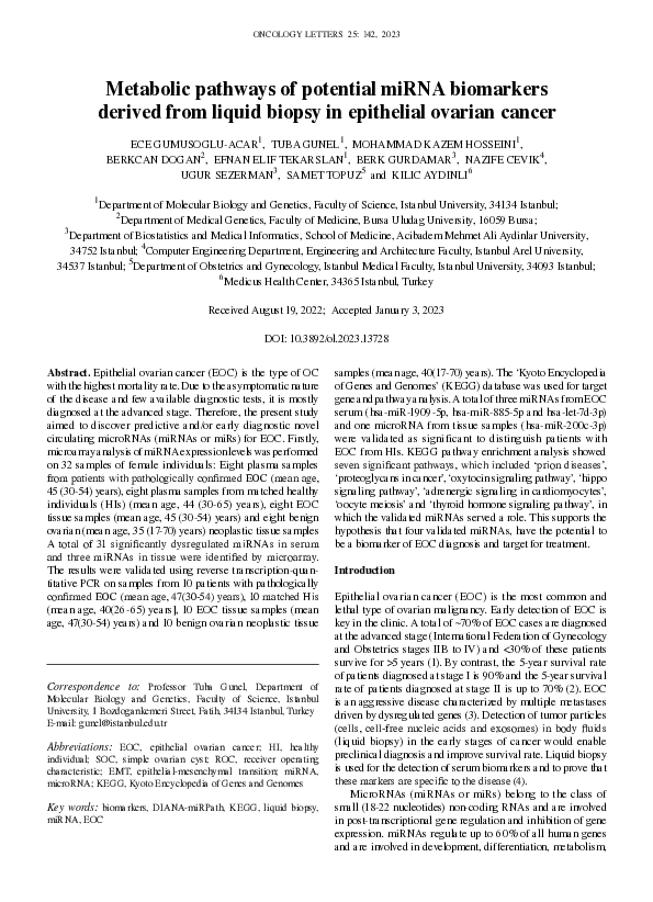 (PDF) Metabolic pathways of potential miRNA biomarkers derived from ...