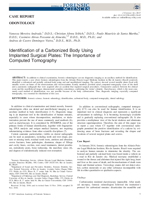 (PDF) Identification of a Carbonized Body Using Implanted Surgical ...