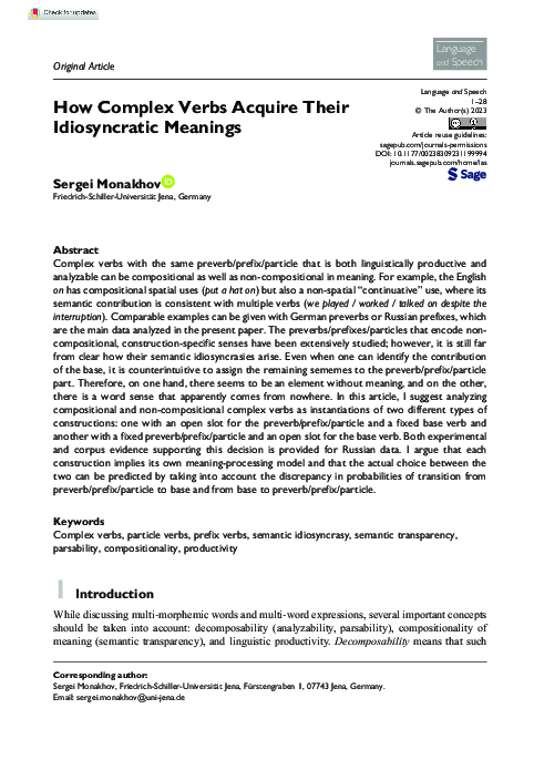 (PDF) How Complex Verbs Acquire Their Idiosyncratic Meanings