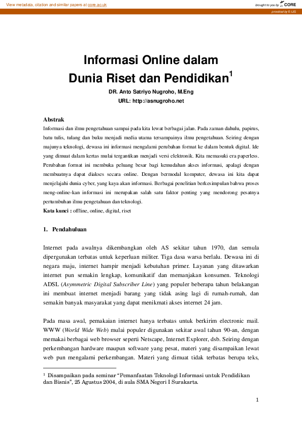 (PDF) Informasi Online dalam dunia riset dan pendidikan= Online ...