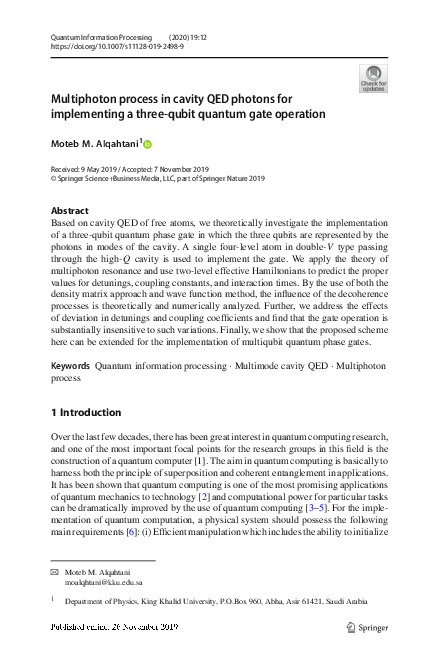 (PDF) Multiphoton process in cavity QED photons for implementing a ...