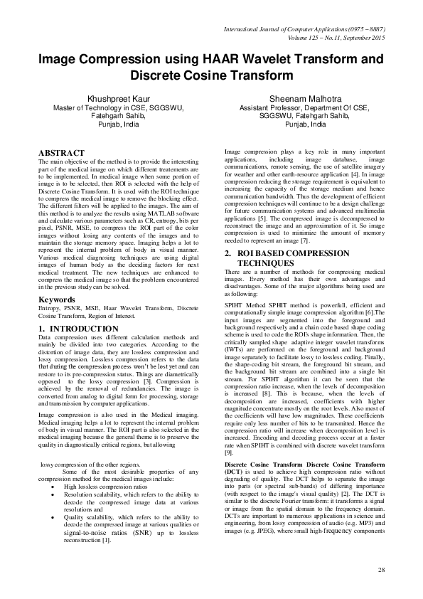 (PDF) Image Compression Using the Haar Wavelet Transform
