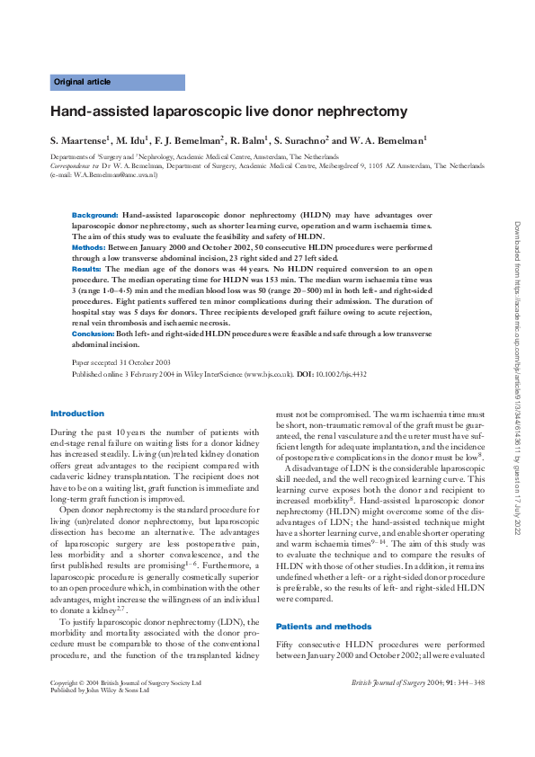 (PDF) Hand-assisted laparoscopic live donor nephrectomy