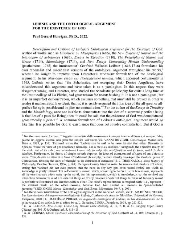 (PDF) Leibniz and the Ontological Argument for the Existence of God