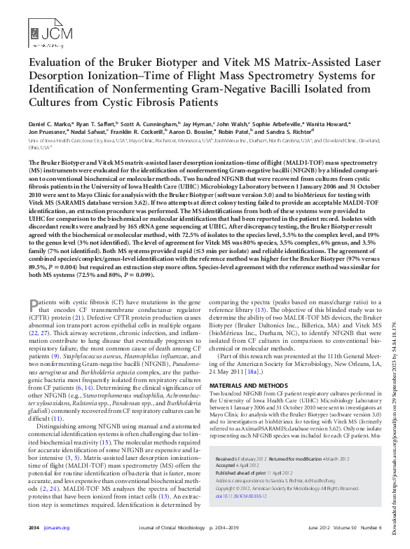 (PDF) Evaluation of the Bruker Biotyper and Vitek MS matrix-assisted ...