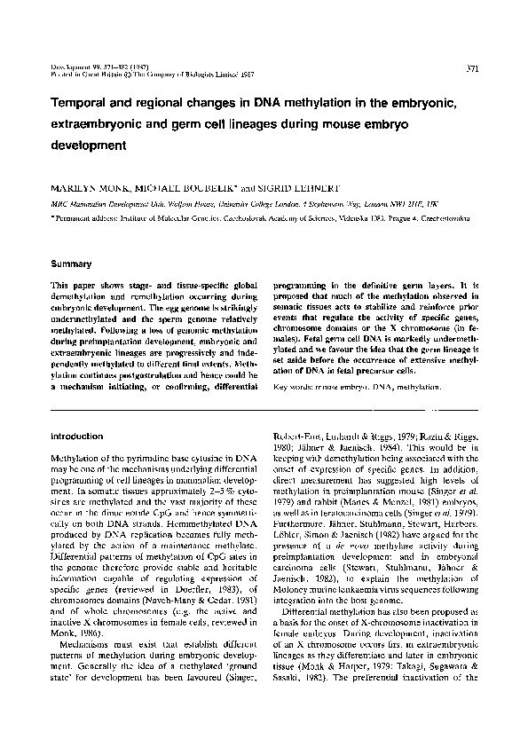 (PDF) Temporal and regional changes in DNA methylation in the embryonic ...