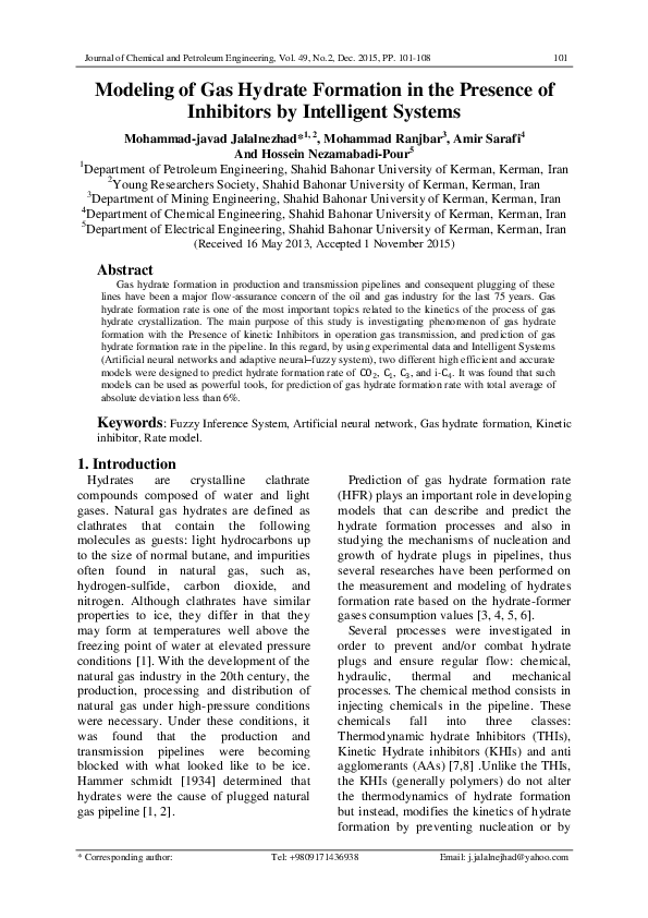 (PDF) Modeling of Gas Hydrate Formation in the Presence of Inhibitors ...