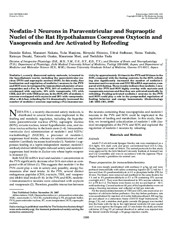 (PDF) Nesfatin-1 Neurons in Paraventricular and Supraoptic Nuclei of ...