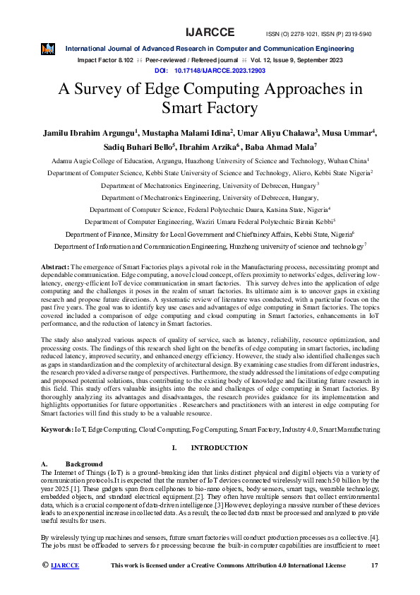 (PDF) A Survey of Edge Computing Approaches in Smart Factory