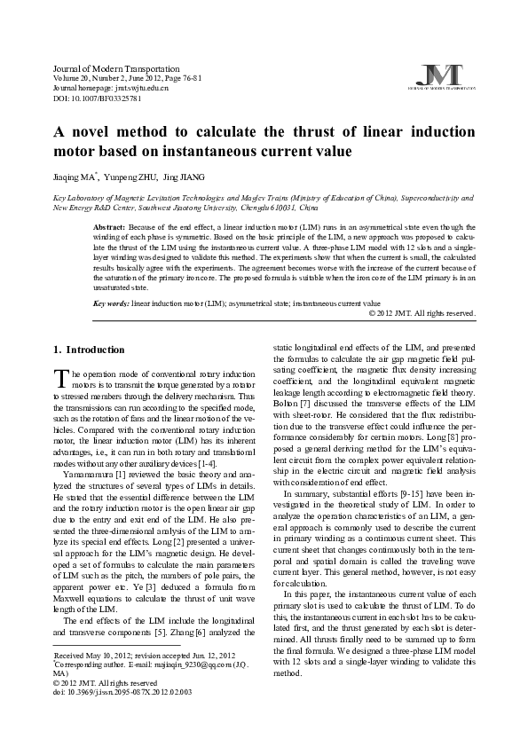 (PDF) A novel method to calculate the thrust of linear induction motor ...
