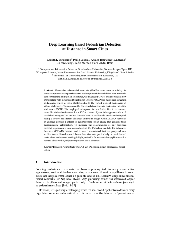 (PDF) Deep Learning based Pedestrian Detection at Distance in Smart Cities