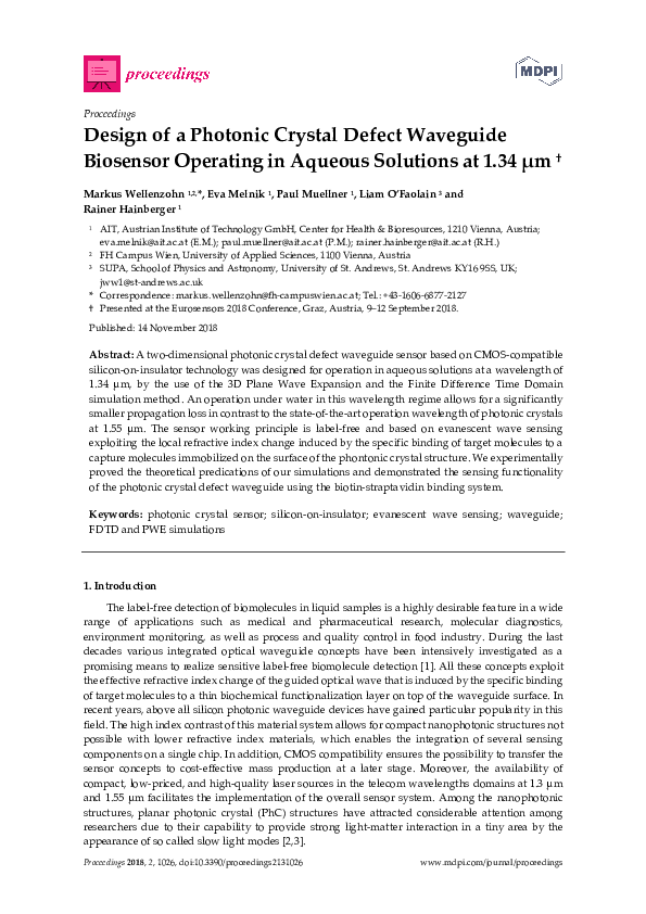 (PDF) Design of a Photonic Crystal Defect Waveguide Biosensor Operating ...