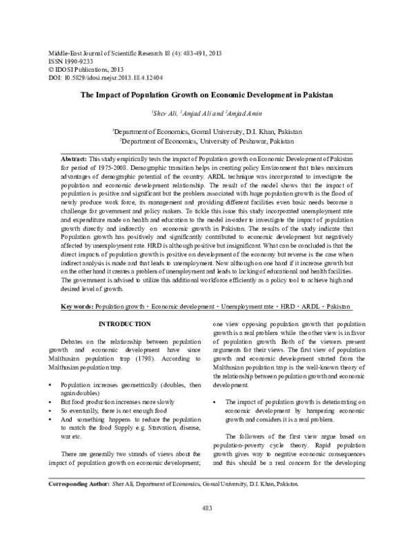 (PDF) The Impact of Population Growth on Economic Development in Pakistan