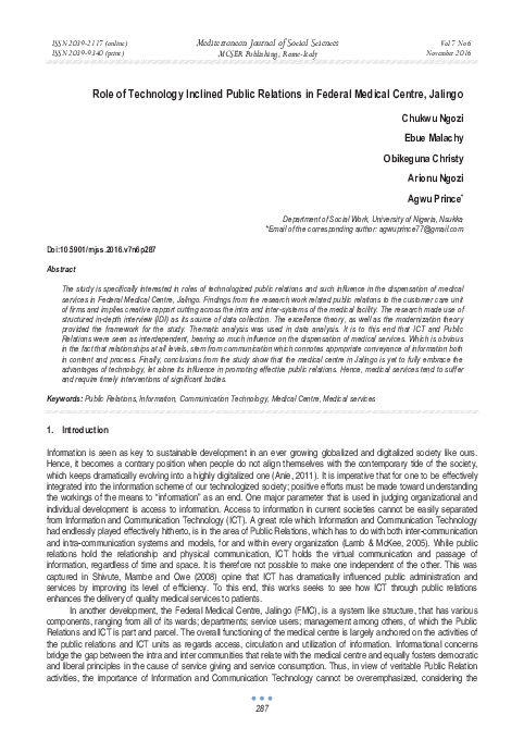 (PDF) Role of Technology Inclined Public Relations in Federal Medical ...