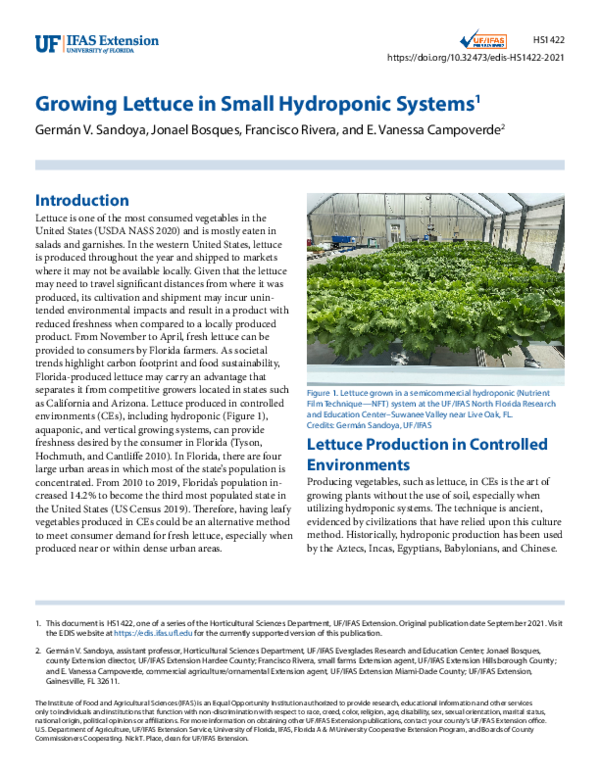 (PDF) Growing Lettuce in Small Hydroponic Systems