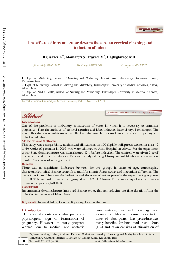 (PDF) The effects of intramuscular dexamethasone on cervical ripening ...
