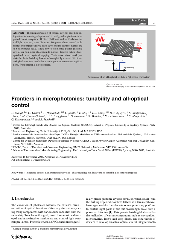 (PDF) Frontiers in microphotonics: tunability and all-optical control