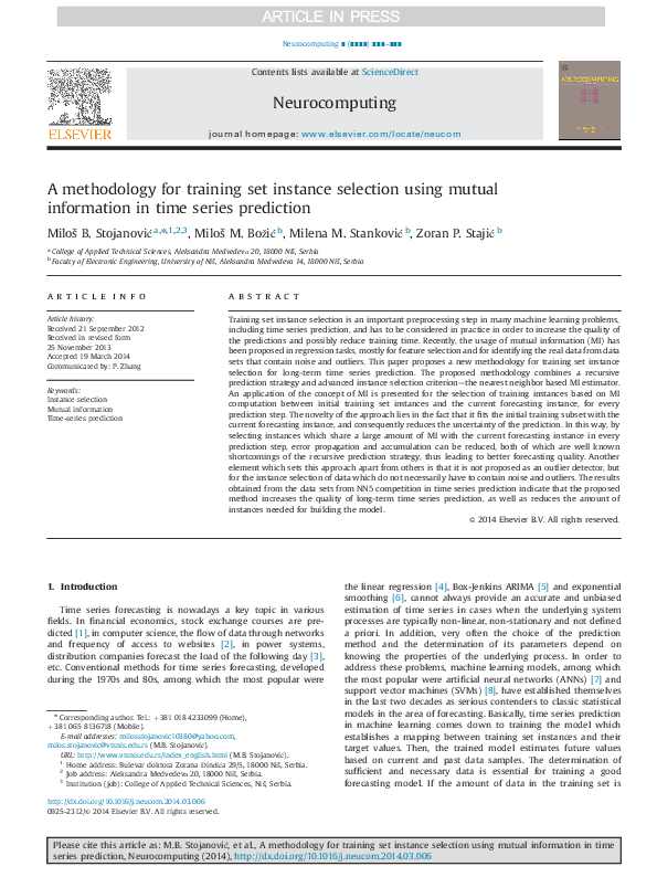 (PDF) A methodology for training set instance selection using mutual ...