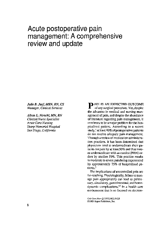 (PDF) Acute Postoperative Pain Management