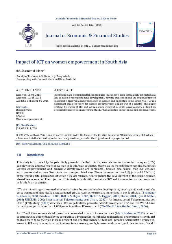 (PDF) Impact of ICT on women empowerment in South Asia