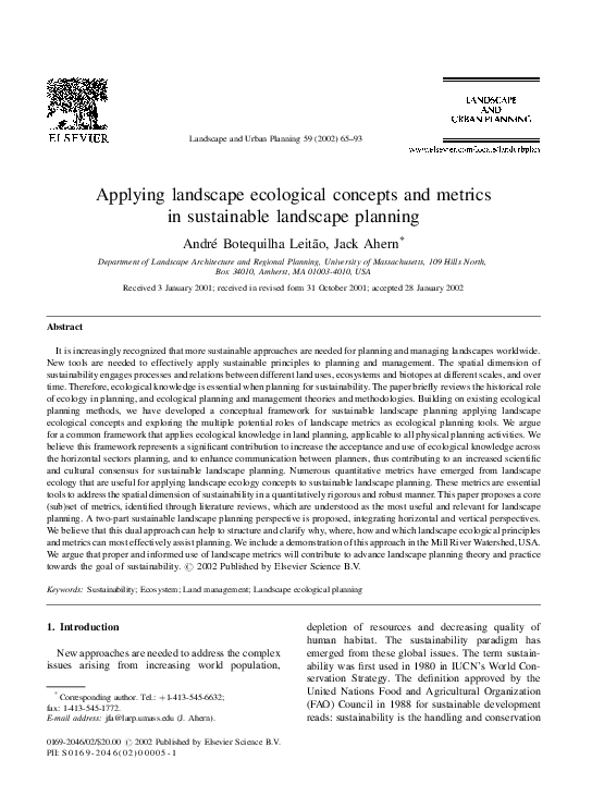 (PDF) Applying landscape ecological concepts and metrics in sustainable ...