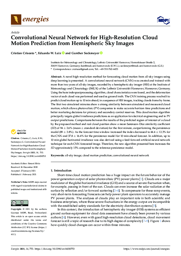 (PDF) Convolutional Neural Network for High-Resolution Cloud Motion ...