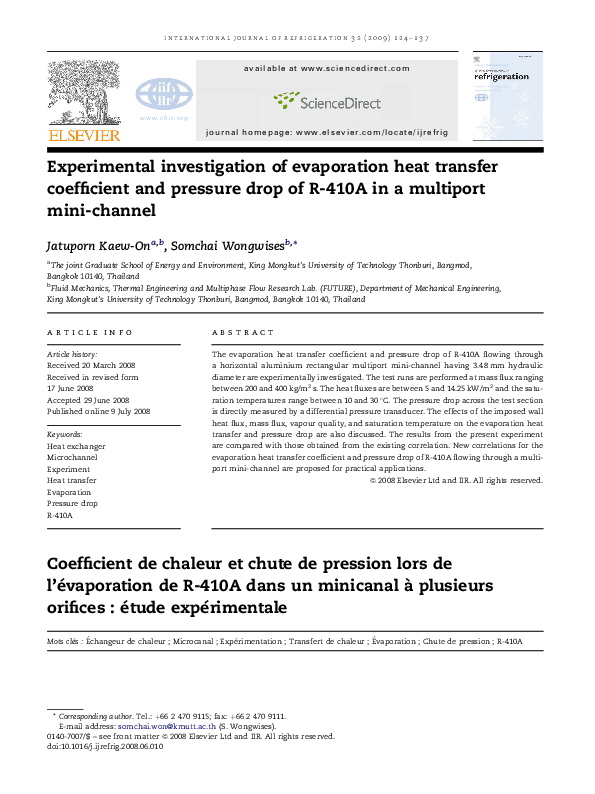 (PDF) Experimental investigation of evaporation heat transfer and