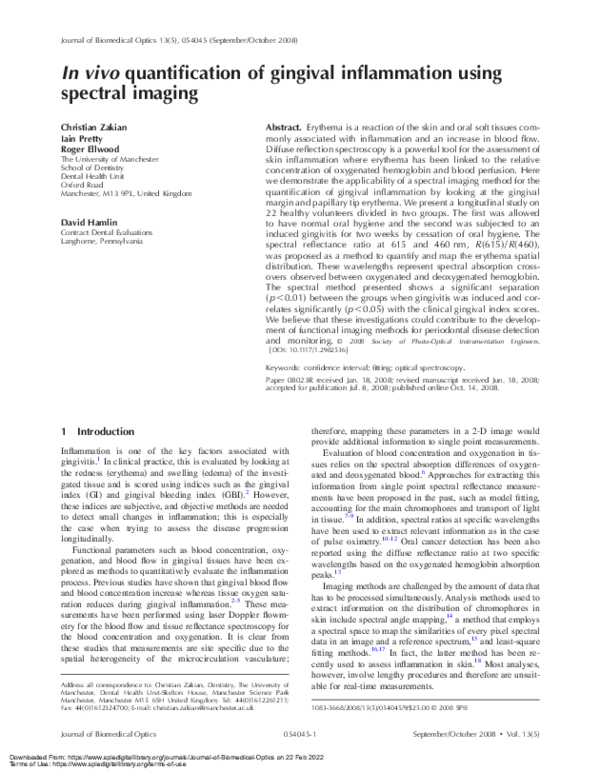 (PDF) In vivo quantification of gingival inflammation using spectral ...