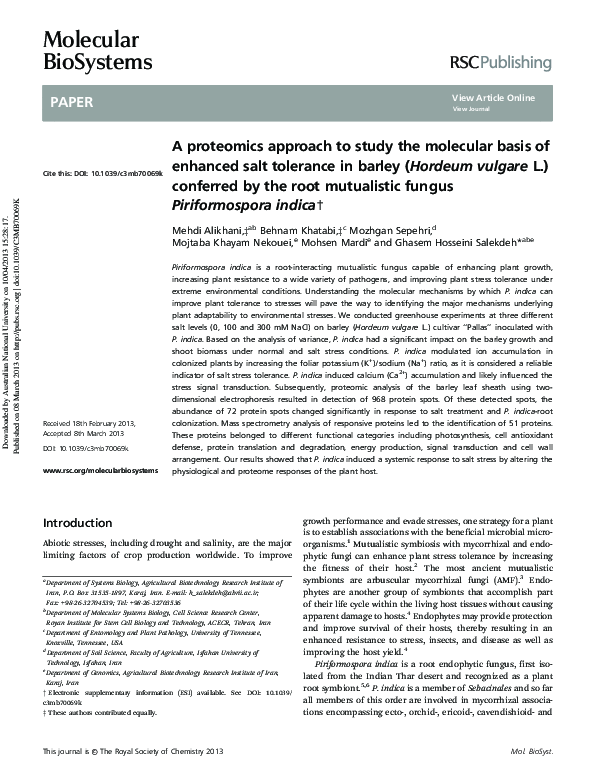 (PDF) A proteomics approach to study the molecular basis of enhanced ...