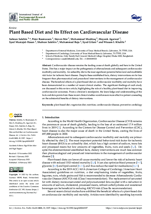 (PDF) Plant Based Diet and Its Effect on Cardiovascular Disease