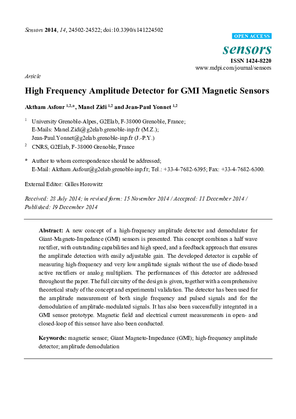 (PDF) High Frequency Amplitude Detector for GMI Magnetic Sensors