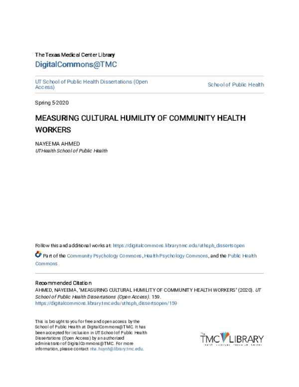 (PDF) Measuring Cultural Humility of Community Health Workers