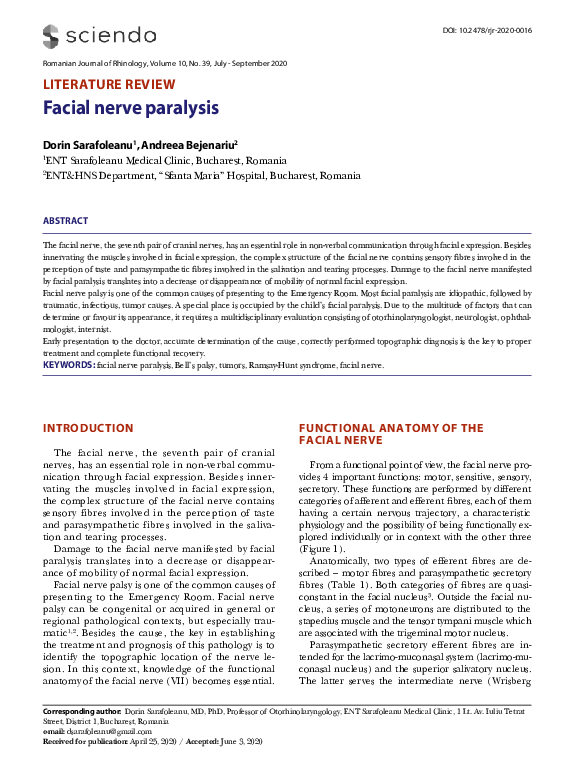 (PDF) Facial nerve paralysis