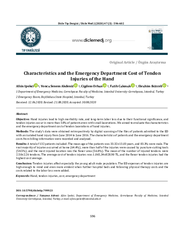 (PDF) Characteristics and the Emergency Department Cost of Tendon ...