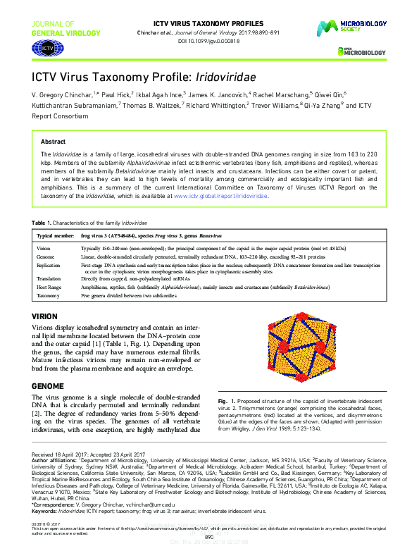 (PDF) ICTV Virus Taxonomy Profile: Iridoviridae