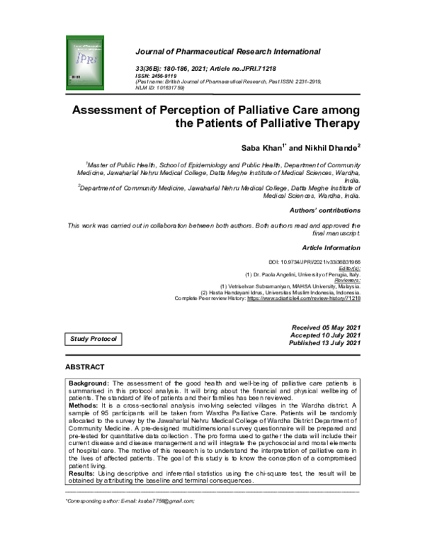 (PDF) Assessment of Perception of Palliative Care among the Patients of ...