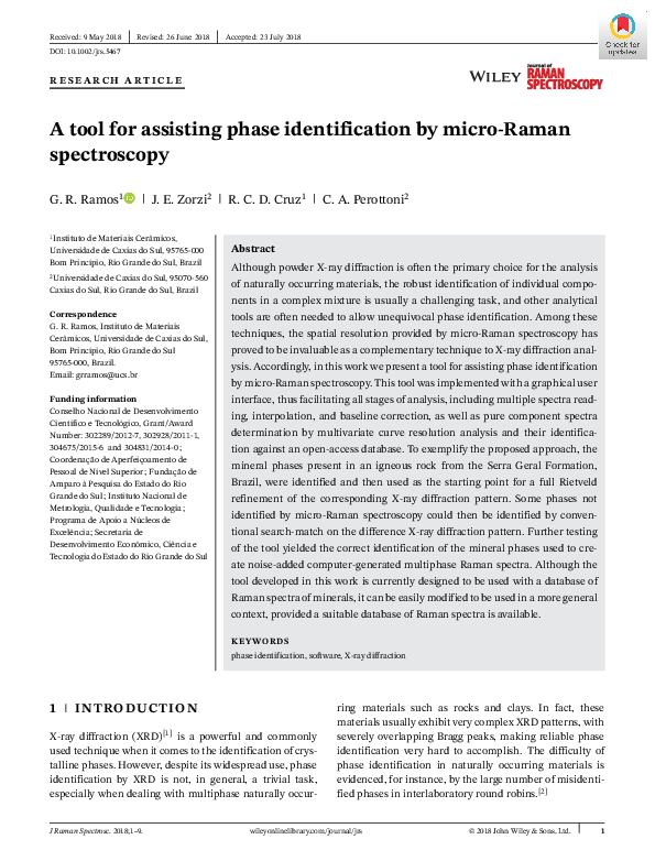 (PDF) A tool for assisting phase identification by micro‐Raman spectroscopy