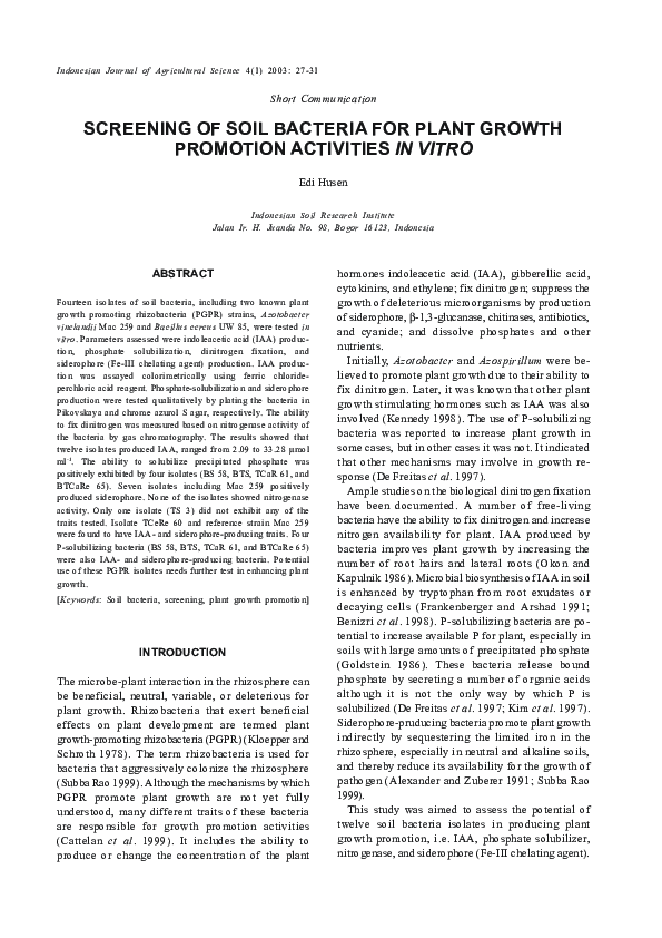 (PDF) Screening of Soil Bacteria for Plant Growth Promotion Activities ...