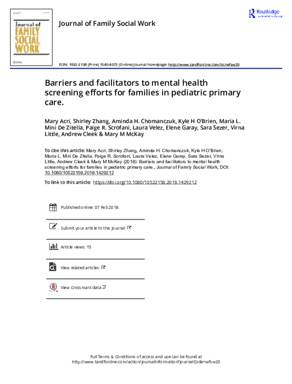 (PDF) Barriers and facilitators to mental health screening efforts for ...