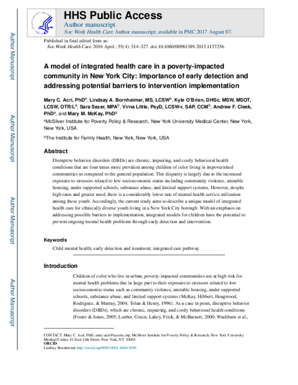 (PDF) A model of integrated health care in a poverty-impacted community ...
