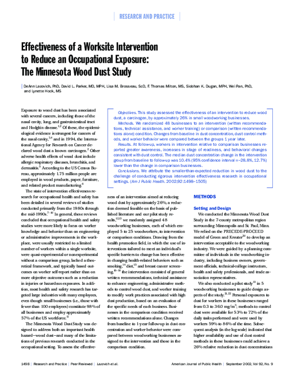 (PDF) Effectiveness of a Worksite Intervention to Reduce an ...