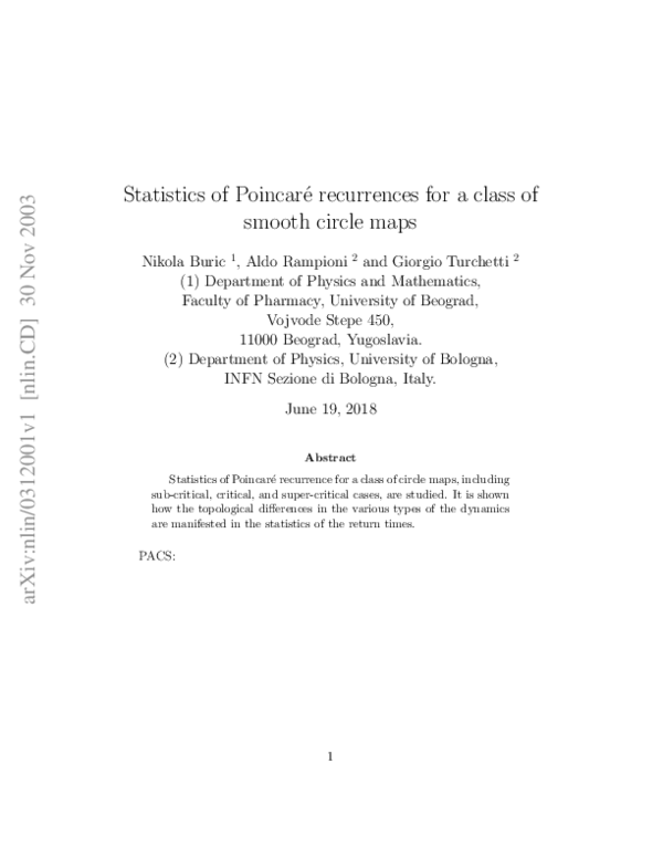 (PDF) Statistics of Poincaré recurrences for a class of smooth circle maps