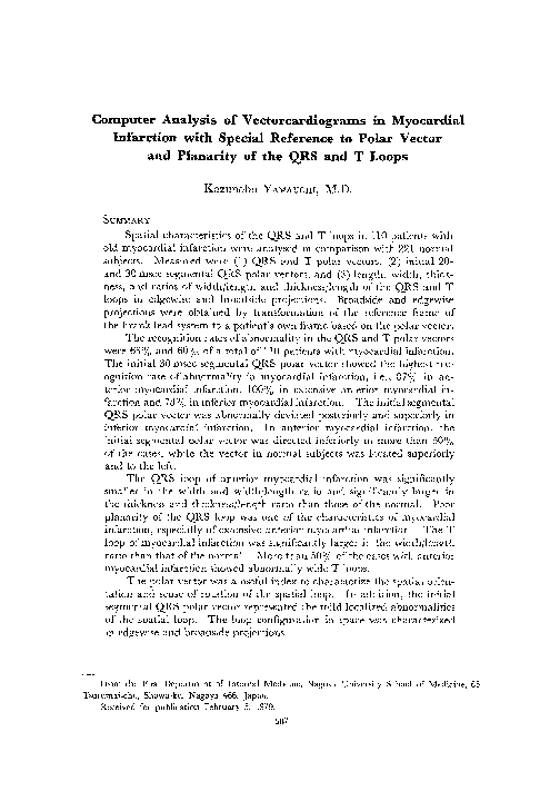 (PDF) Computer Analysis of Vectorcardiograms in Myocardial Infarction ...