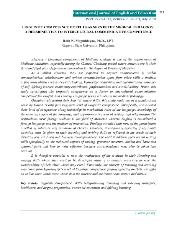 (PDF) Linguistic Competence of Efl Learners in the Medical Pedagogy: A ...