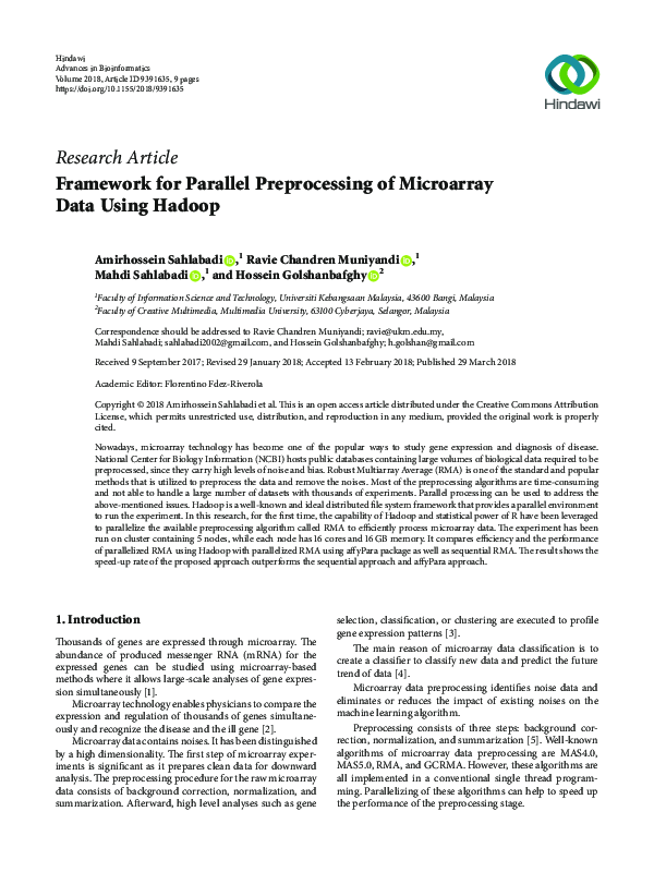 (PDF) Framework for Parallel Preprocessing of Microarray Data Using Hadoop