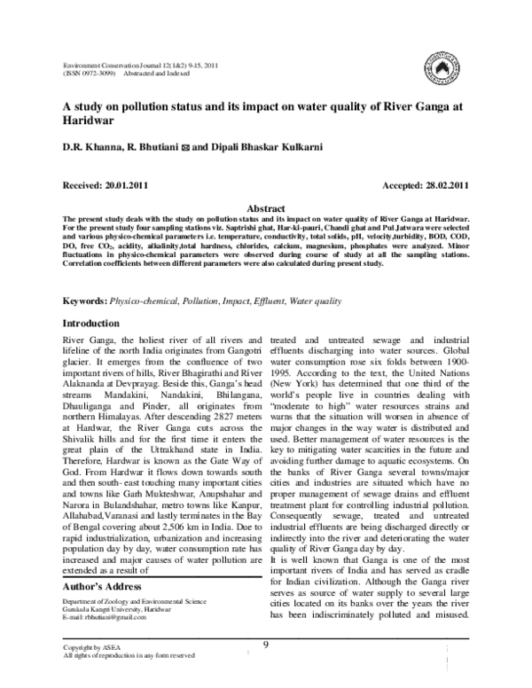 (PDF) A study on pollution status and its impact on water quality of ...